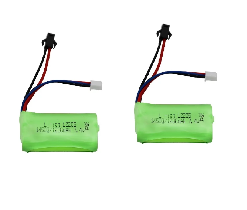 Batteria agli ioni di litio da 7.4 V per giocattoli elettrici pistola a proiettile d'acqua pezzi di ricambio 2S 7.4 V 1200mah 14500 batteria per giocattoli RC auto serbatoi robot