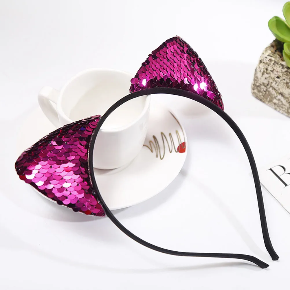 

10 Pcs Sequin Cat Ear Headband Hoops Metal Accessories Paillette Hairbands Child Glitter Cosplay Gifts