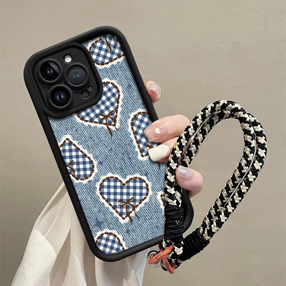 Blaue Denim-Herz-Handyhülle mit Trageband für Samsung Galaxy Note 20 Ultra S25 S26 S24 S22 Plus S24 S23 FE S24 S25 Ultra A56 Cover – Detail 1