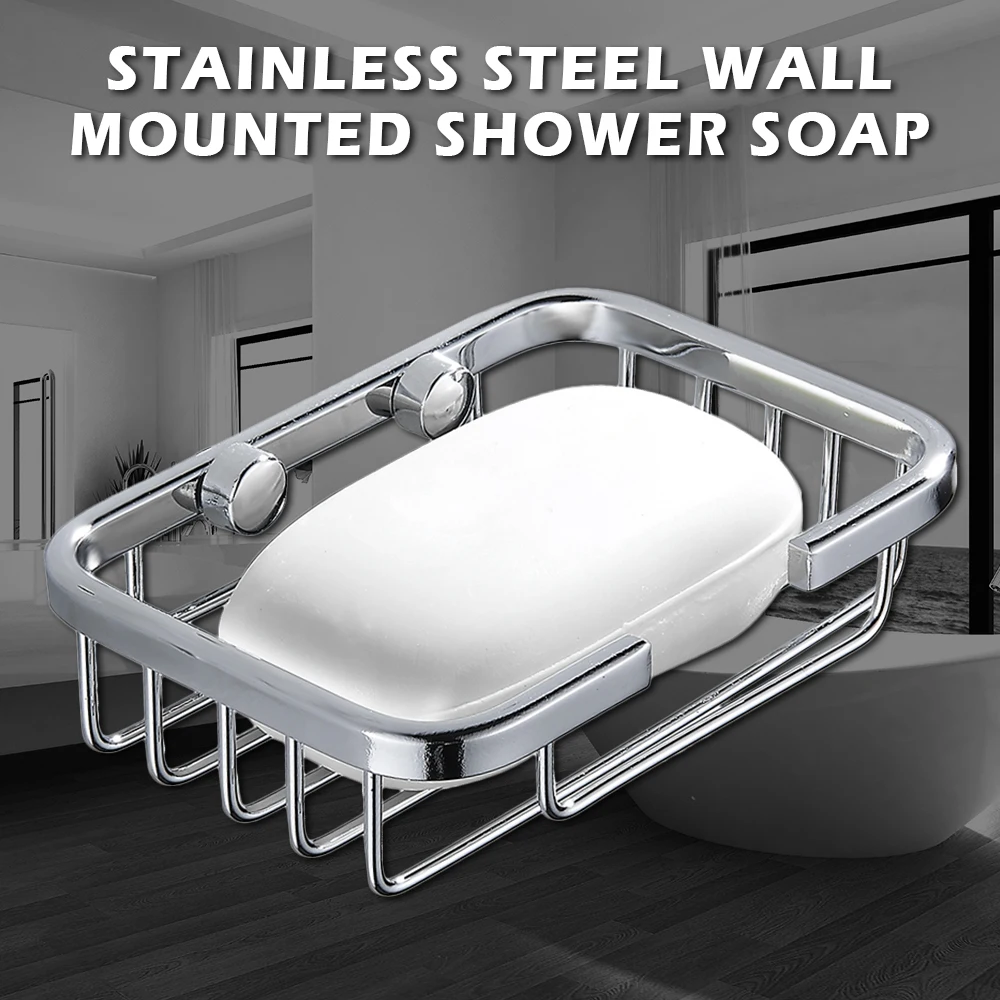 Soap Dishes Stainless Steel Wall-Mounted Shower Soap Holder Fashion Bathroom Storage Box Container Soap Dish Basket Tray Rack