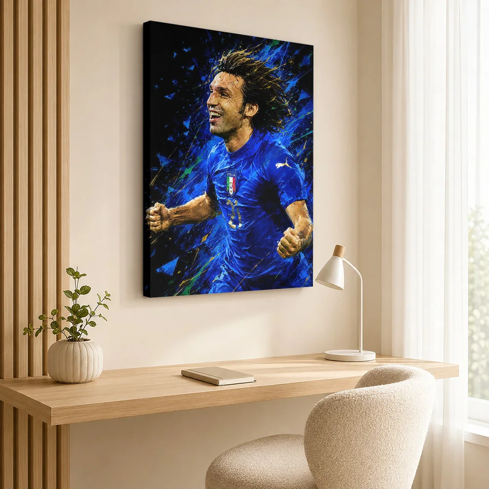 Andrea Pirlo Celebrating A Goal Framed Canvas Print Customized Photo Modern Graphic Composition Wall Art For Football Fan Lounge