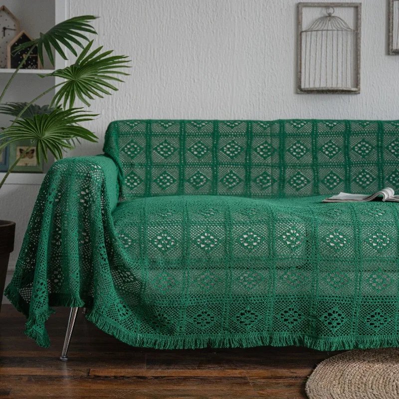 Vintage Country Sofa Towel Cotton Thread Hollow Sofa Cover Soft Breathable Fabric for A Cozy Farmhouse Living Room Decor