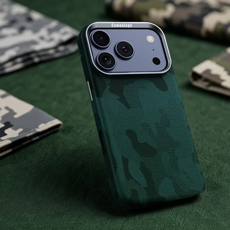 TechWoven Leather Camouflage Textured Magnetic Case For iPhone 18 Pro Max 17 Air 16 15 14 Plus High Quality Cover Anti-Slip