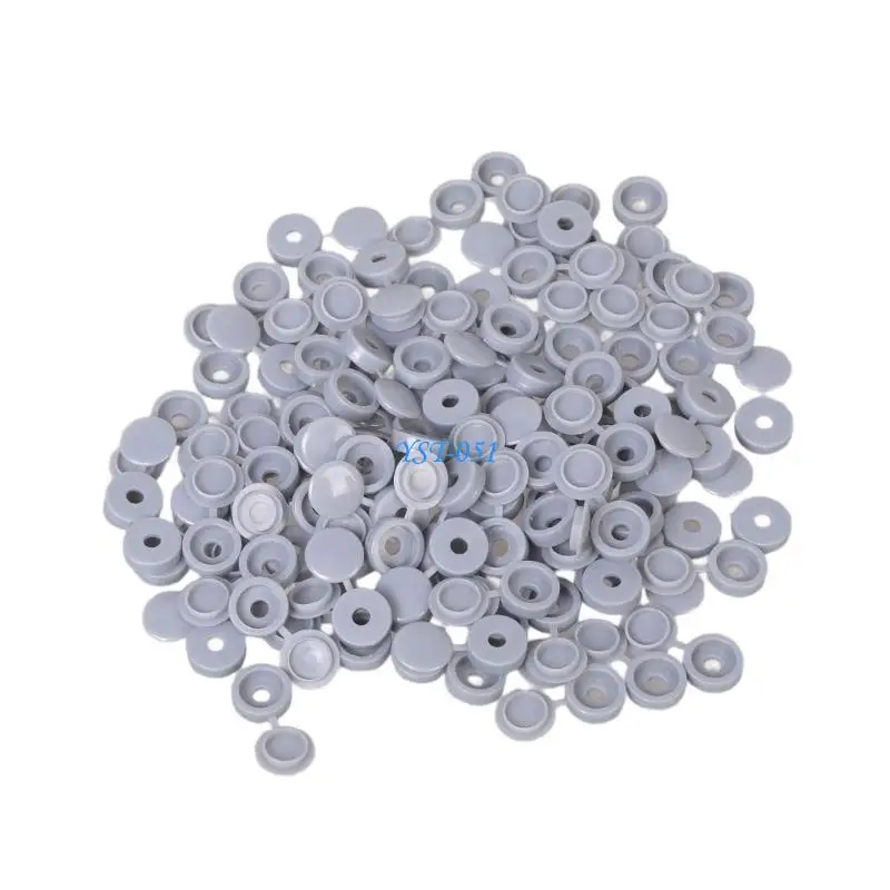 

E15A 100Pcs Hinged Screw Cover Caps Fold Screw Snapping Covers Furniture Fence Hole Plug Plastic Screw Decorative Cover