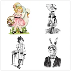 2022 New 8x10 Retro Easter Clear Stamps Girls Stamps Child Bunny Lady Tailor Card Crafts No Metal Cutting Dies Scrapbooking