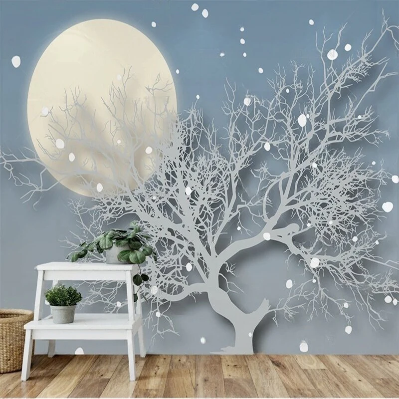 

MU8905 Modern simple and fashionable moon snowflake abstract tree silhouette background wall for children's room