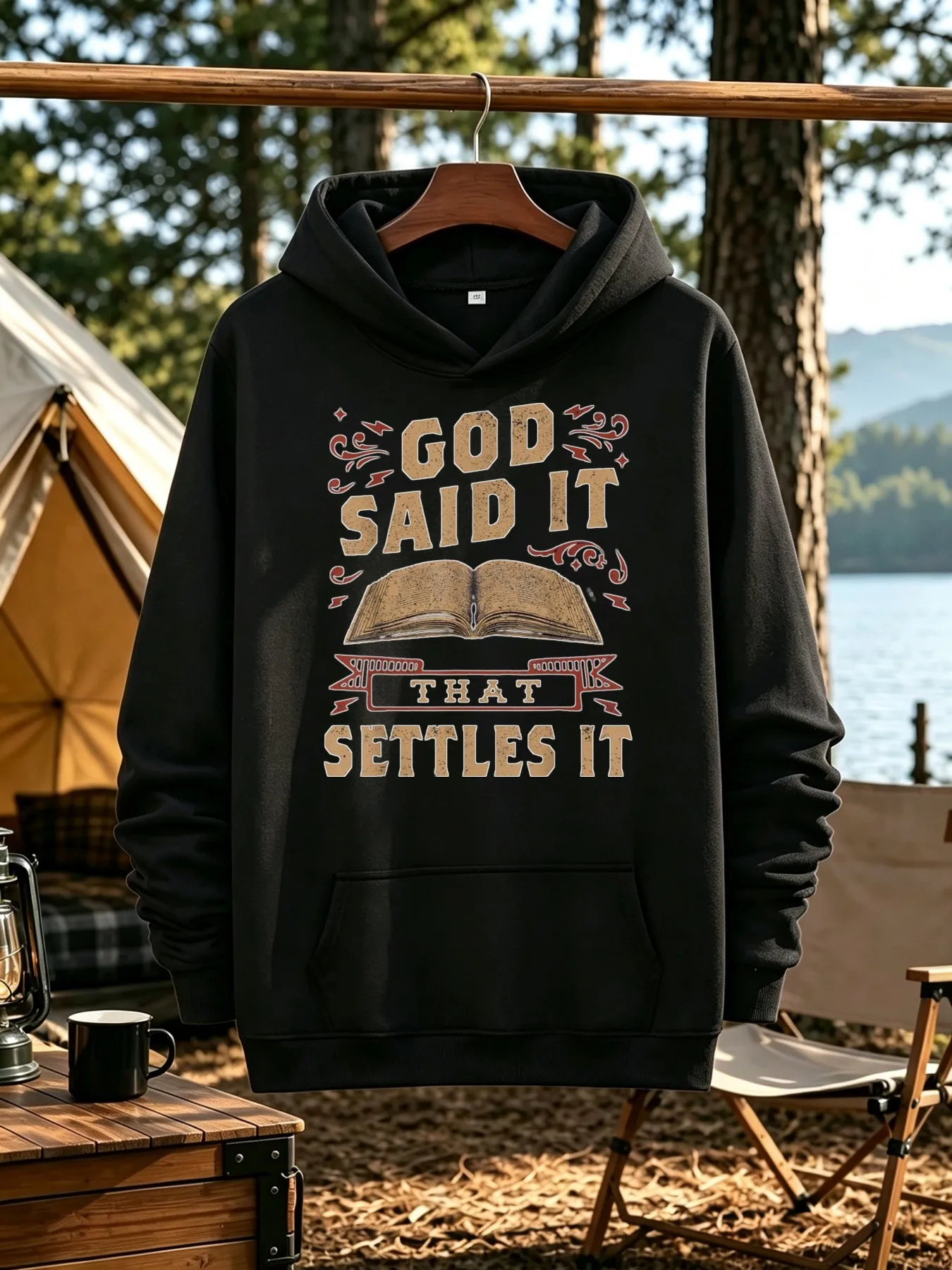 Men's Hoodie, Casual Everyday Wear, God Has The Final Say Scripture Pattern, Vintage Western Style, Regular Version, All Seasons, Suitable for Church Worship and Weekend Gatherings