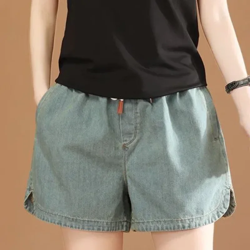 Shorts jeans soltos casuais para mulheres no verão, ajuste fino, emagrecimento, versátil, fenda de perna larga, calças tendência vintage