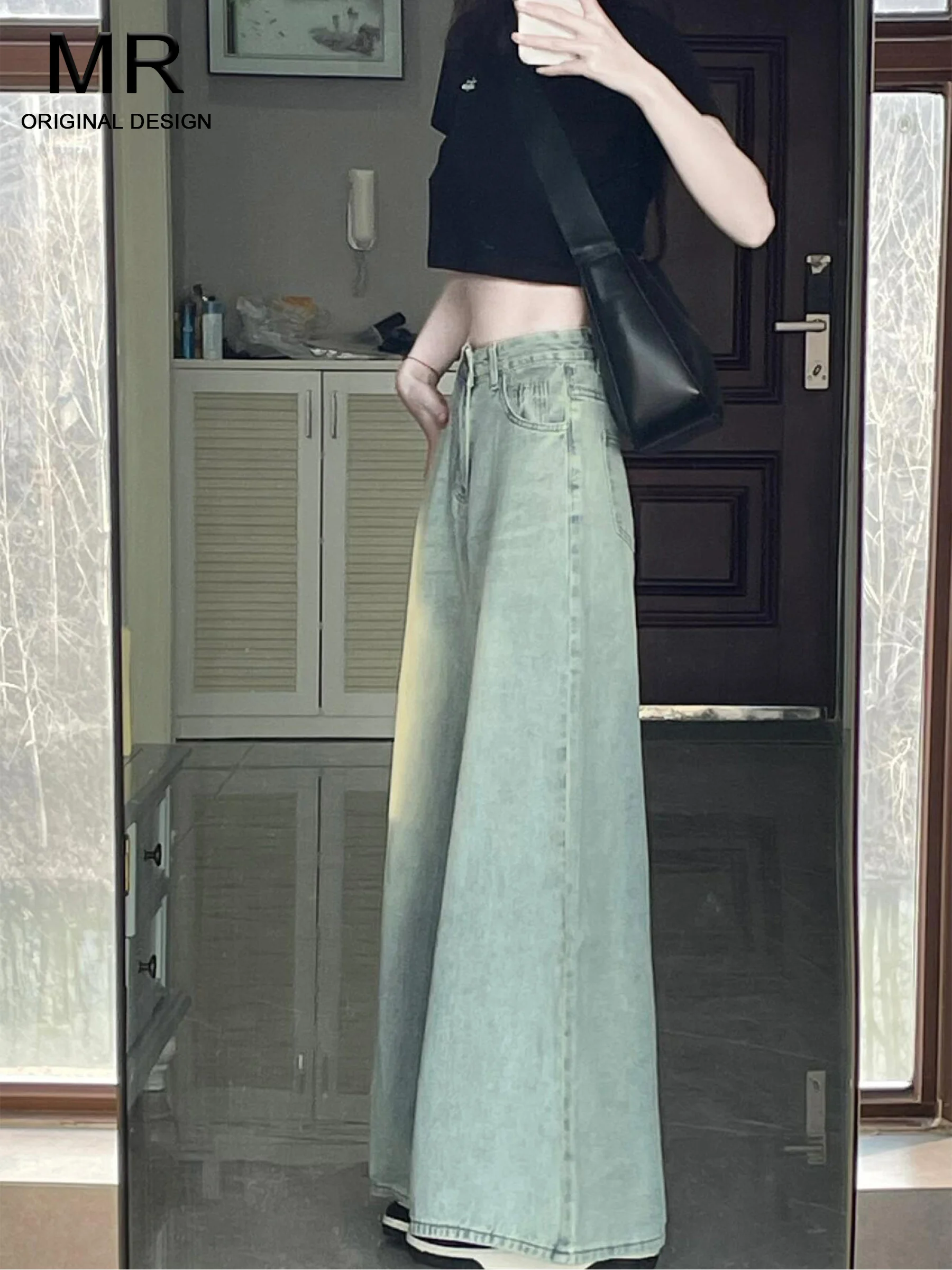 

Retro High Waist Wide Leg Denim Jeans Women's Loose Slim Straight Drapey Floor-Length Pants Autumn New Style Light Wash