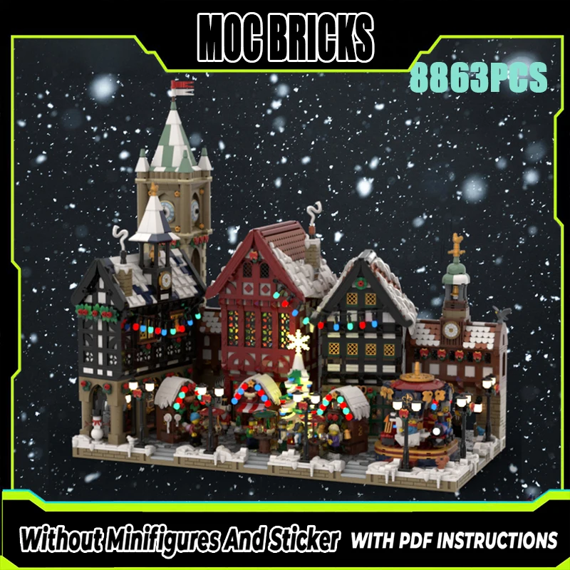 Squisito nuovo modello di blocchi MOC, famosa vista stradale, tecnologia tedesca della città vecchia di Natale, set fai da te giocattolo modulare per bambini