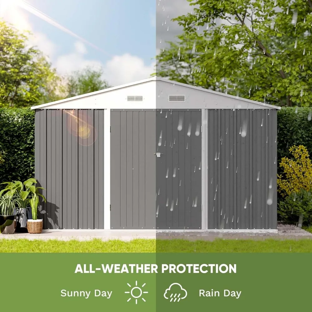 10 X 8 Feet Outdoor Storage Shed, Large Garden Tool Metal Shed with Sloping Roof and Double Locking Doors, Outdoor Shed