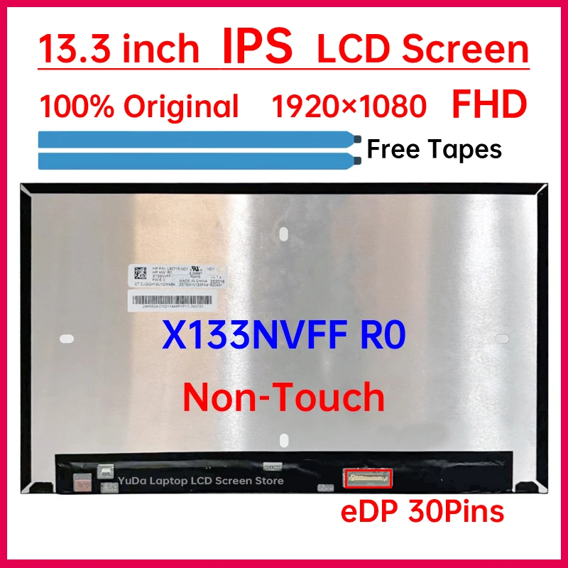 13.3 Inch IPS Laptop LCD Screen X133NVFF R0 Display Matrix Panel Replacement 1920x1080 100% sRGB eDP 30 Pins L92715-ND1 No-Touch