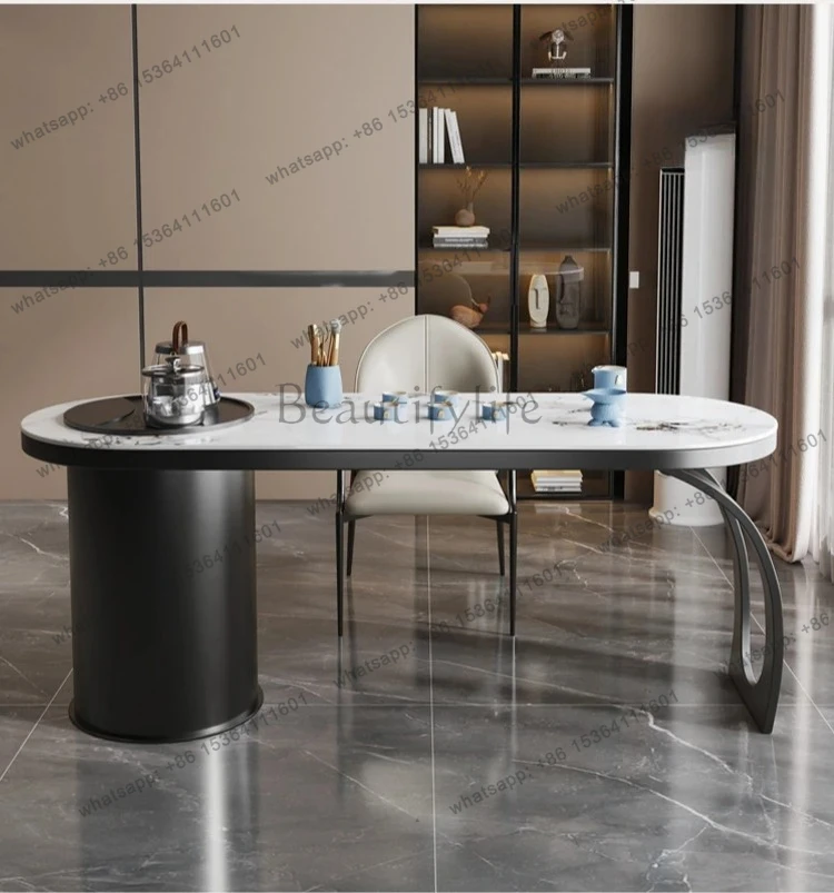 

Italian medieval rock slab tea table and chair combination household kettle integrated tea table