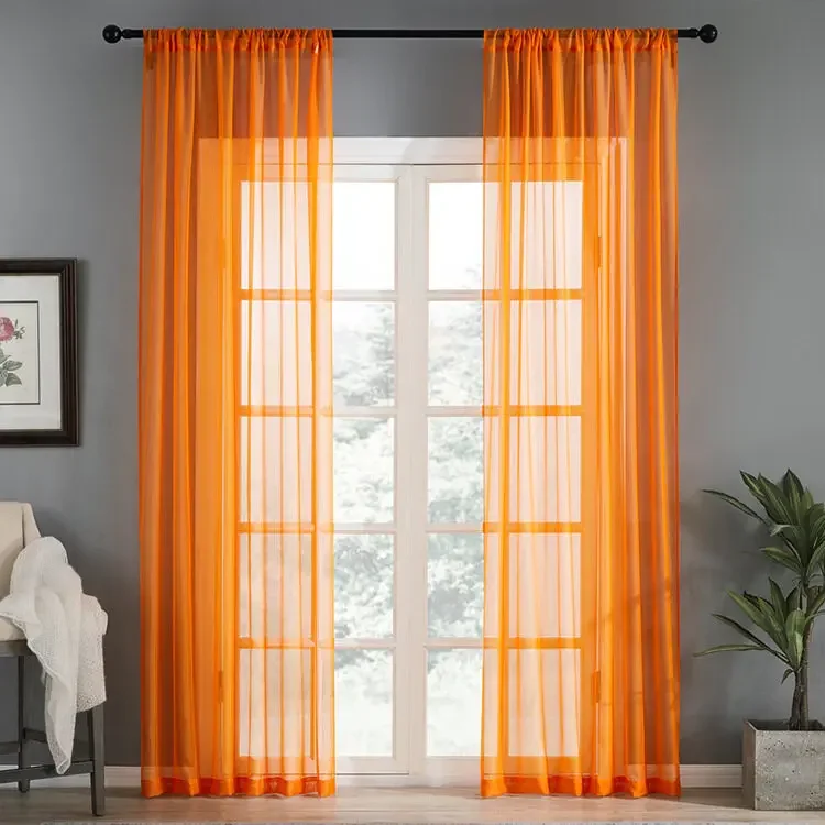 Solid Color Sheer Voile Curtain for Living Room Kitchen Modern Window Drapes Yellow Tulle Fabric Treatment Cortinas Custom WP184