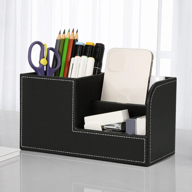 Support de fournitures de bureau en cuir, boîte de rangement pour carte de visite, stylo, crayon, télécommande