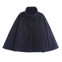 Zach Ailsa autumn new women's retro loose casual versatile stand up collar loose denim cape jacket