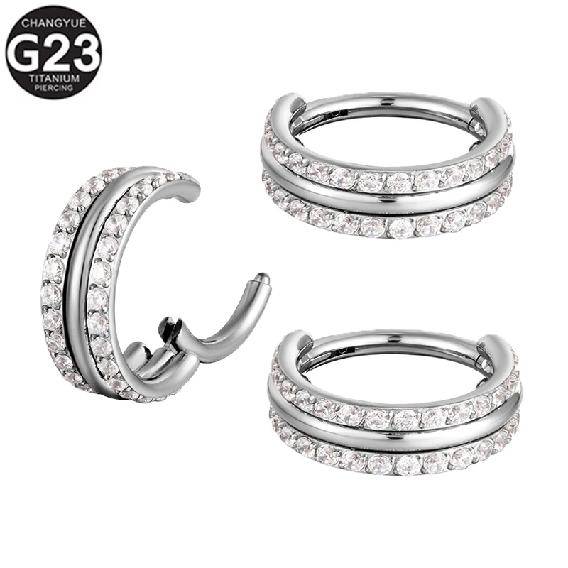 

G23 Titanium Piercing Nose Ring Two Rows Of Zircon High Section Clickers Tragus Cartilage Earring Fashion Body Piercing Jewelry