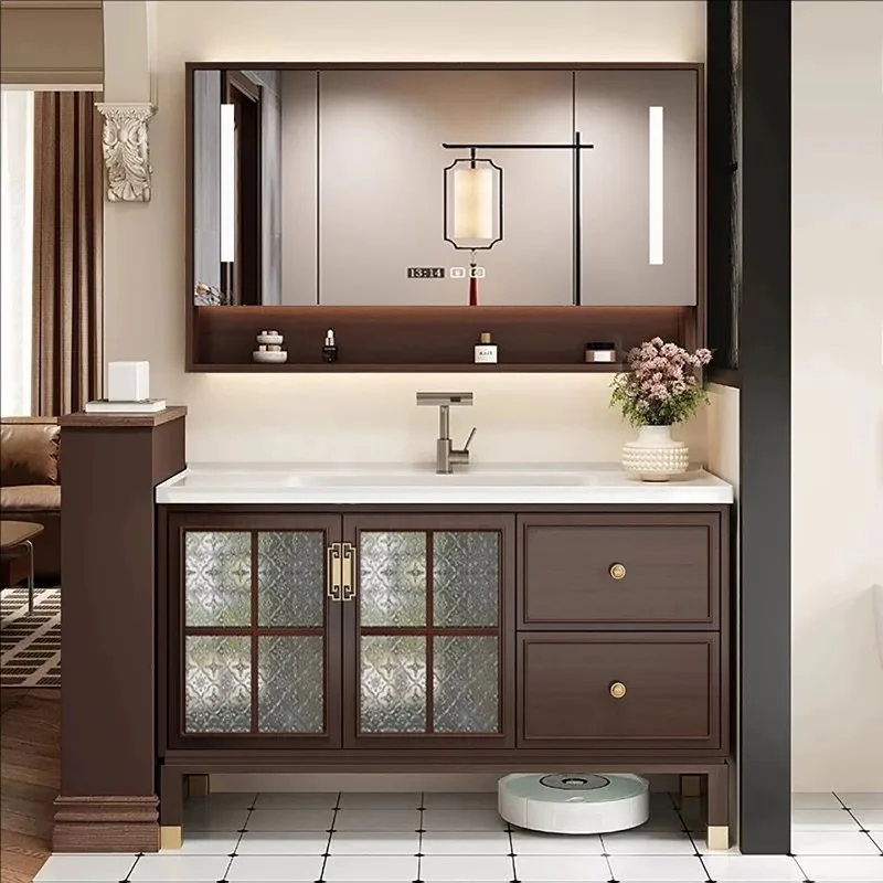 

Floor Standing Bathroom Cabinet Brown Rustic Space Saving Bathroom Cabinet Storage Mirror Smart Meuble Salle De Bain Furniture