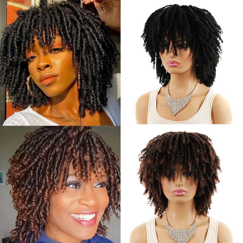 

Dreadlock Wig Short Faux Twist Wigs for Black Women and Men Afro Curly Hair Wig Synthetic Faux Locs Braided Crochet Hair Wig