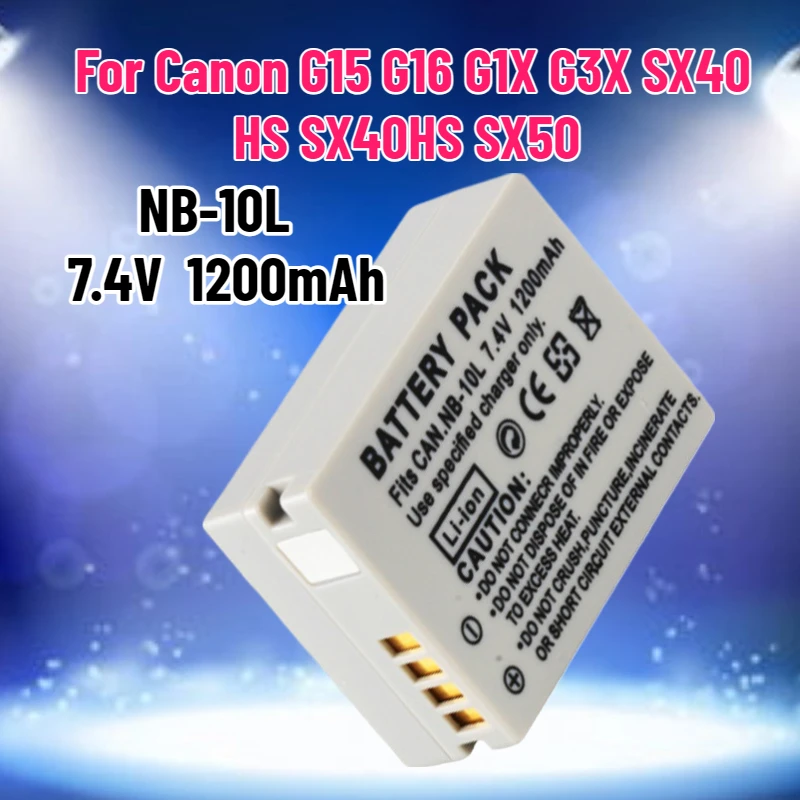 

1200mAh Battery NB-10L for Canon G15 G16 G1X G3X SX40 HS SX40HS SX50 HS SX60 HS Digital Camera 7.4V