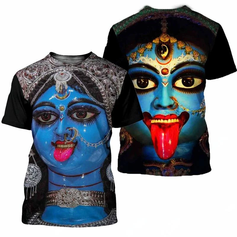 3D Printed Indian Goddess Maa Kali Puja Graphic T-shirt Diwali Pooja Men Women Tee Shirts Street Vintage Short Sleeve Tees Tops