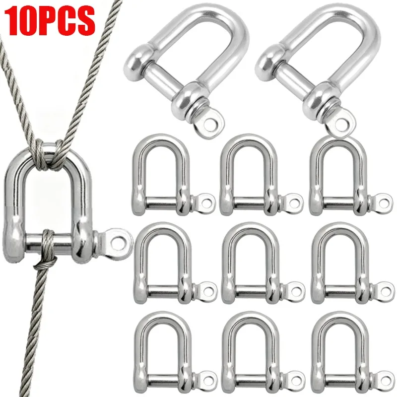 Stainless Steel D Link Shackle Ring Hook Lifting Shackle Lock Wire Rope Clip Connector Rigging Shackle Hooks Boat Hardware Tools