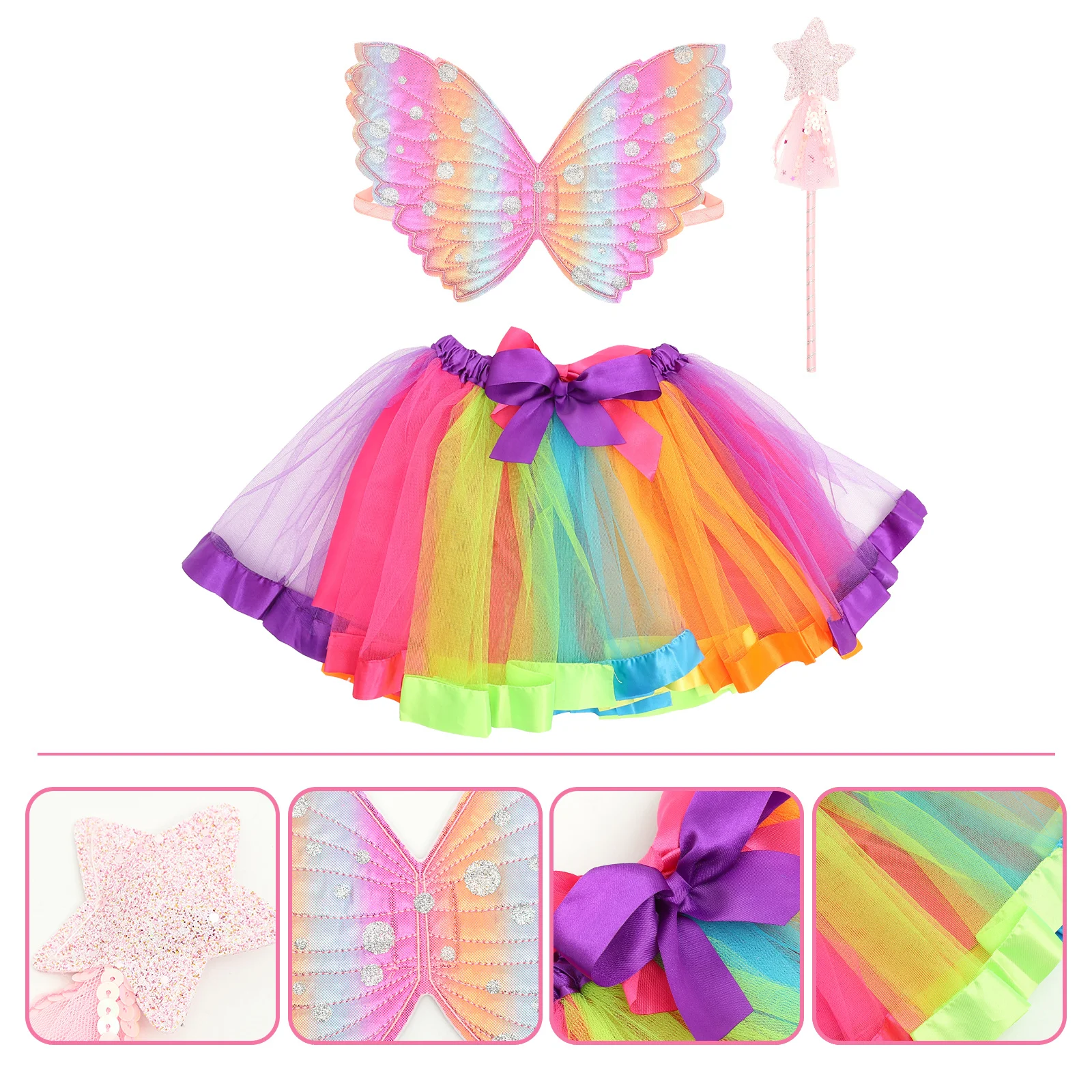 여아용 드레스업 세트 1세트 (2-6세) 사랑스러운 요술봉 요정 의상 할로윈 파티 어린이 날개 코스프레