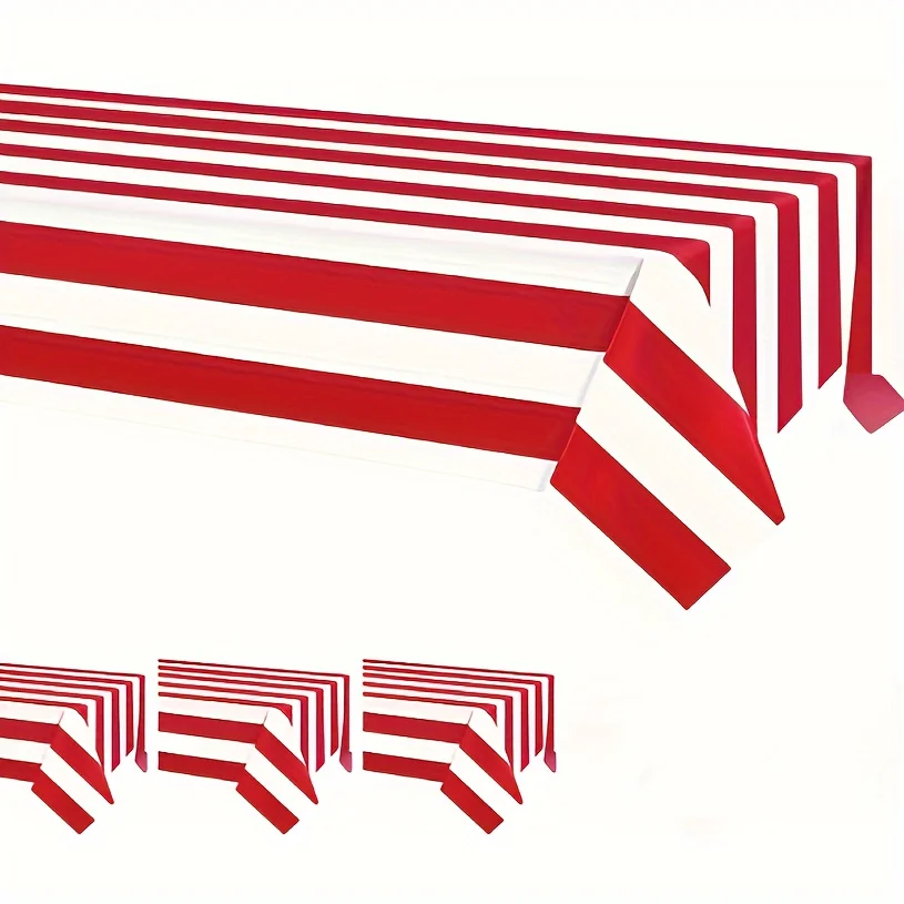 1pc, Red And White Vertical Striped Tablecloth,Waterproof Rectangular Tablecloth For Festival Party Picnic, birthday decoration,