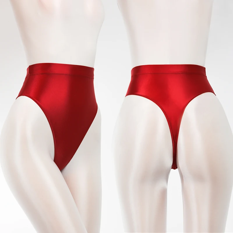 

Oily glossy panties high fork elastic tight-fitting silky briefs ultra-thin transparent high fork high waist thong men and women