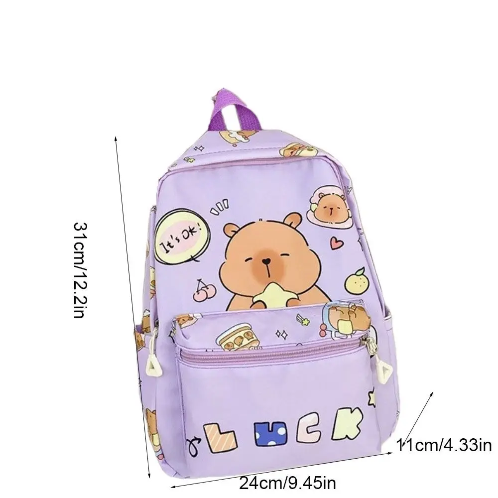 귀여운 두꺼운 카피바라 배낭 나일론 와이드 스트랩 만화 동물 데이 팟 대용량 경량 어린이 학교 가방 남여