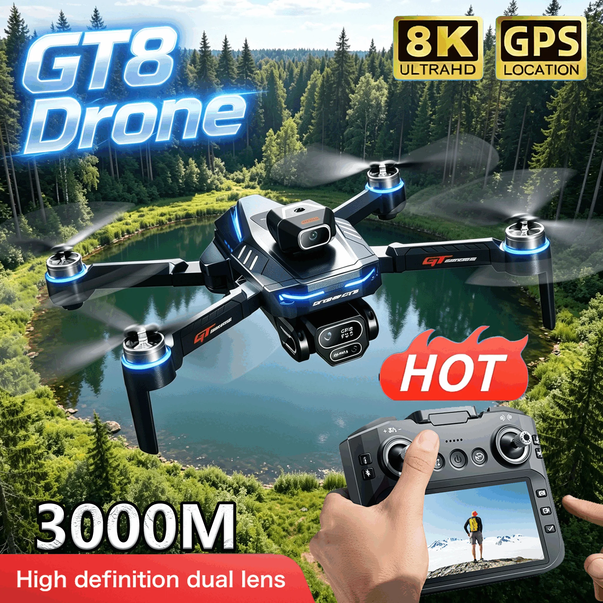 

Новый Улучшенный Оригинальный FPV-дрон GT8 8K с Wi-Fi и GPS, Профессиональный квадрокоптер для аэрофотосъемки с двойной HD-камерой, Игрушка-подарок