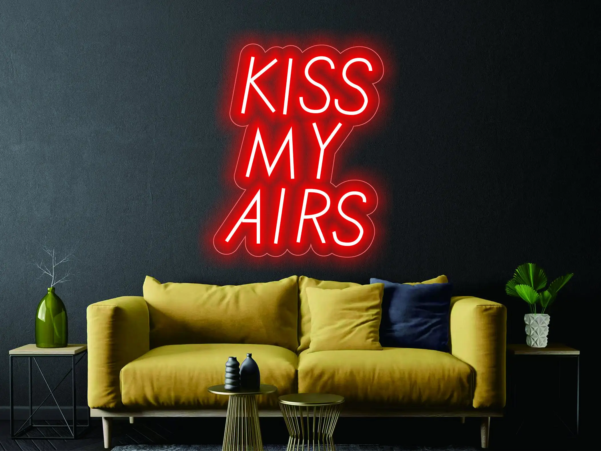 Kiss My Airs Neon Sign Bar Rave Vibe Light LED Neon Sign Lights Party Neon Lamp Wall Hanging for Bar Club Pub KTV Shop Home Art