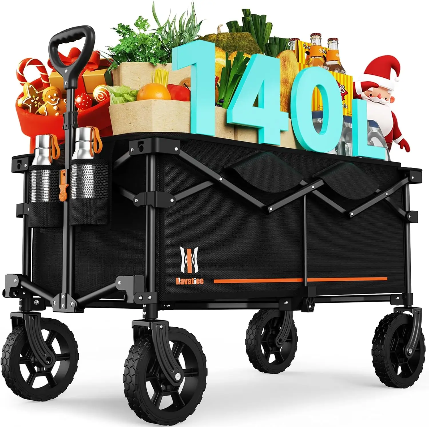 

Складная тележка-вагон 140 л с бесшумными колесами для любой местности, вместительная универсальная тележка для кемпинга, покупок и активного отдыха