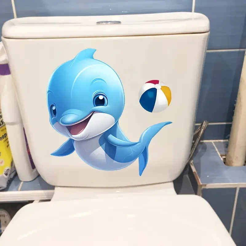 Dolphin Toilet Lid Decal Toilet Stickers, Bright Wall for Home, Cabinet, Door,Refrigerator  Decoration, Vinyl Car Decals,