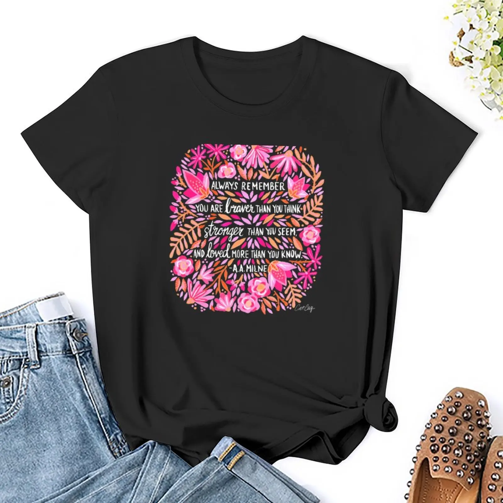 Always Remember – Pink & Charcoal Palette T-Shirt vintage clothes Aesthetic clothing summer tops t shirts for Women graphic