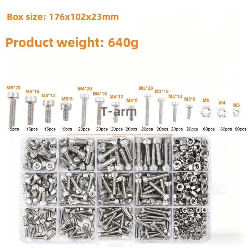 440Pcs screw set ,304 Stainless Steel Hexagon Hex Socket cap round Head Screws bolts nuts M3 M4 M5 Assortment Kit for fpv drones