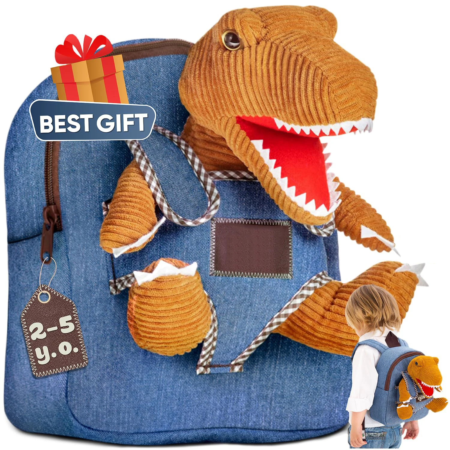 

Dinosaur Backpack for Kids 2-5 Toddler Backpack for Boys with Detachable Dinosaur Toy with Pockets Kindergarten Elementary Bag
