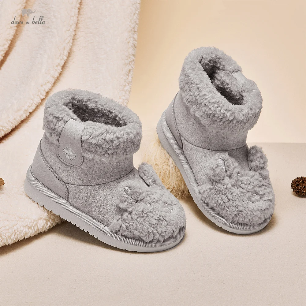 Dave Bella Children Snow Boots Winter Girls Boys Soft Short Plush Shoes Kids' Snow Warm TPR Sole Fashionable Footwear DB4254058