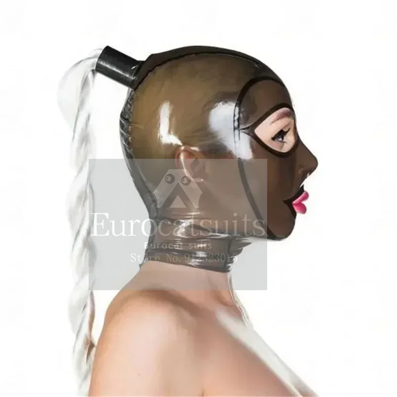 

Latex Mask with Transparent Clear Face Rubber Headwear Hood for Patry Back Zipper Handmade Costumes