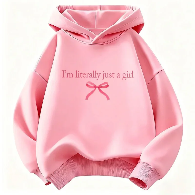 Girl Hoodie Im Literally Just A Girl Bow Ribbon Coquette Slogan Trendy Pink Black Oversized Casual Sport Sweatshirts