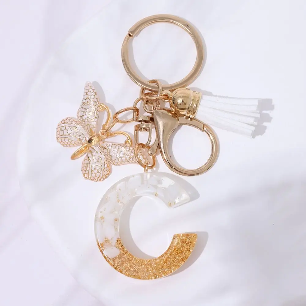 

Letter A-Z 26 Letter Keychain Sequin Dreamy 26 Letter Butterfly Initial Keyring White&Gold Exquisite 26 Alphabet Key Chain