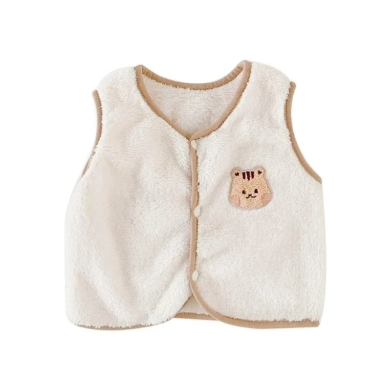 090B Children Plush Vest Neutral Gender Single Breasted Waistcoat Sleeveless Autumn Winter V Neck Vest for Baby Boys Girls