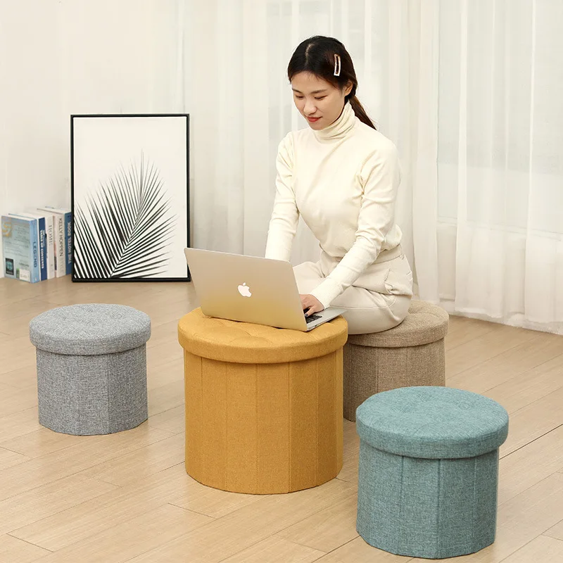 Coarse Hemp Foldable Toy Storage Stool Storage Shoe Changing Stool Circular Storage Stool Can Sit Storage Stool