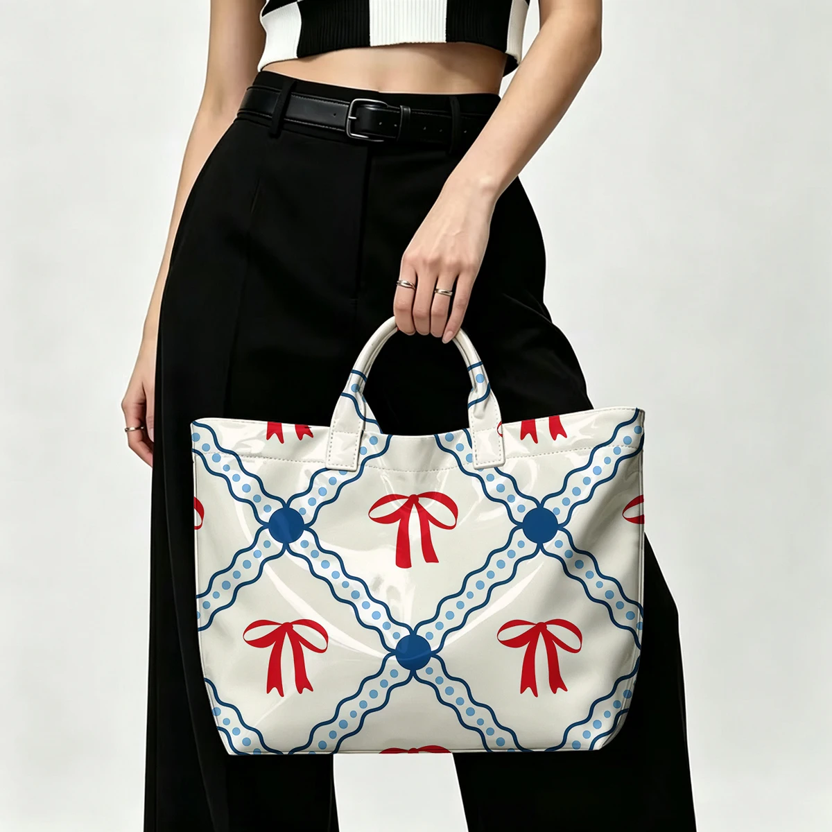 American patriotic flowers Fashion Bag Transparent PVC Waterproof Handbag Large Capacity Daily Commute Shoulder Tote Mummy Bag