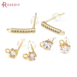 Star Round Rectangle 18K Gold Color Brass and Zircon Stud Earrings Pins Earring Jewelry Making Supplies Diy Findings Accessories