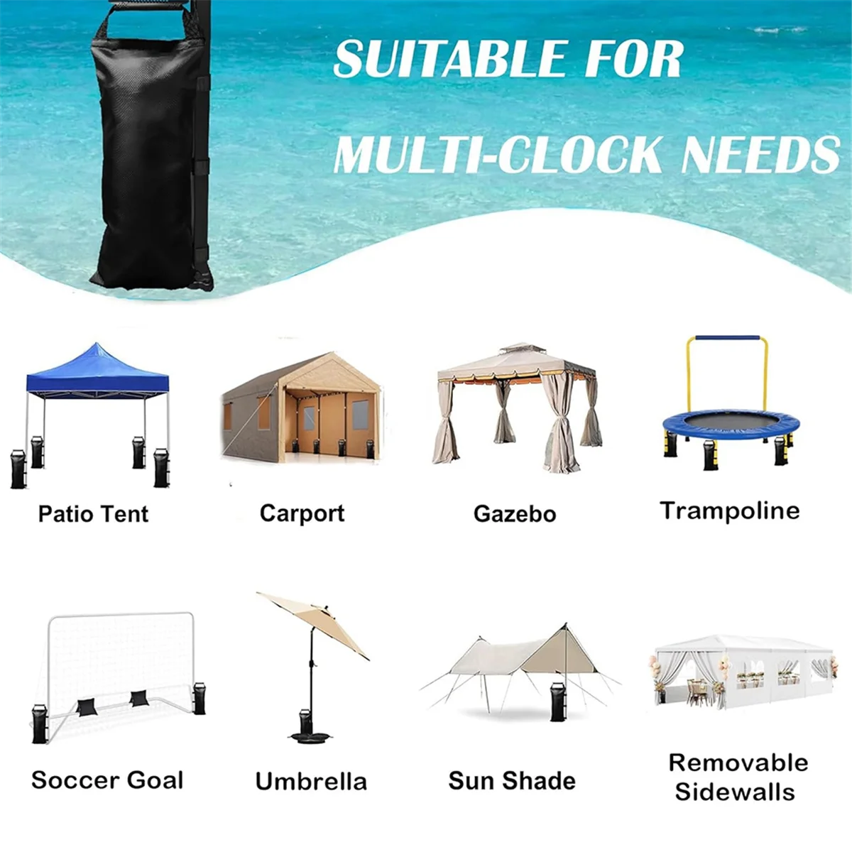 أكياس رمل لأوزان المظلة (بدون رمل) أكياس رمل للوزن أكياس رمل لخيمة المظلة أوزان المظلة 4 عبوات باللون الأسود