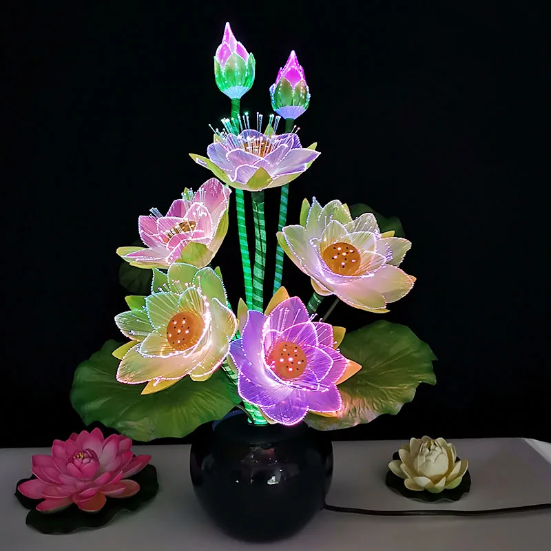 Decoration Festive Lantern Colorful Optical Fiber Lotus Lamp Led Lotus Lamp