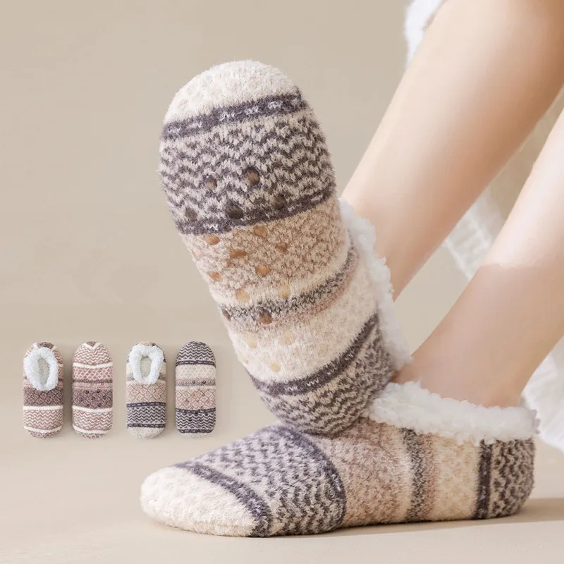 

Thermal Women Knitted Socks Fluffy Winter Warm Non-slip Floor Sock Thicken Home Boat Soft Slippers Socks Woman Carpet Snow Socks