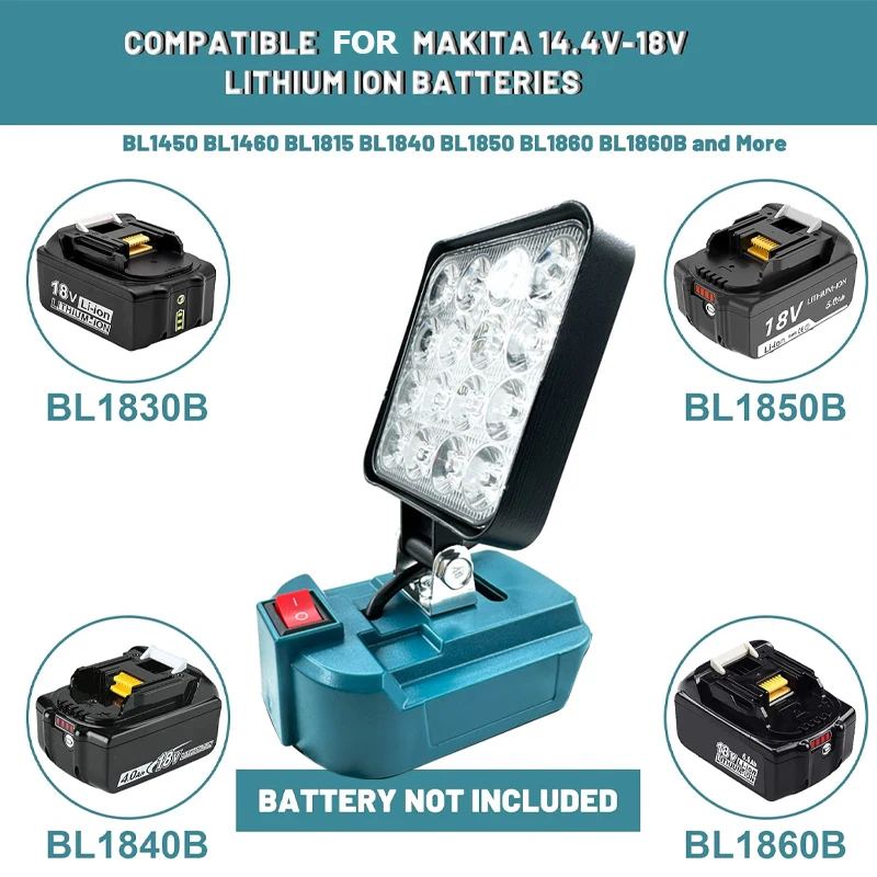 Luz LED de trabajo inalámbrica de 3 pulgadas para Makita, batería de iones de litio de 14,4 V-18V, herramienta de emergencia portátil, focos de linterna para acampar