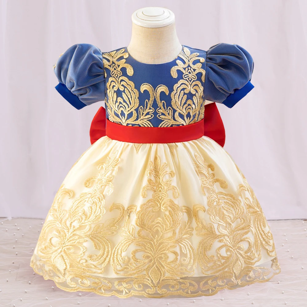 Big Bow Baby Girls Dress Vintage Embroidery Toddler Party Princess Dresses For Girl Holiday Ceremony Costume Baby Summer Clothes